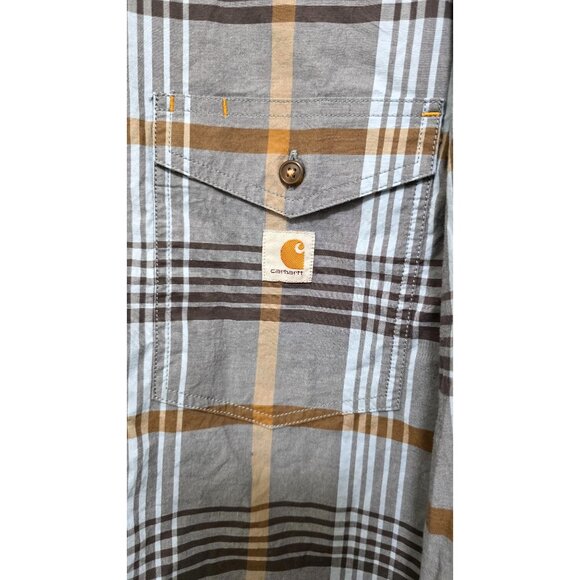 Carhartt Rugged Flex Mens Relaxed Fit Plaid Button-Up Shirt XL Blue & Brown - Picture 4 of 7
